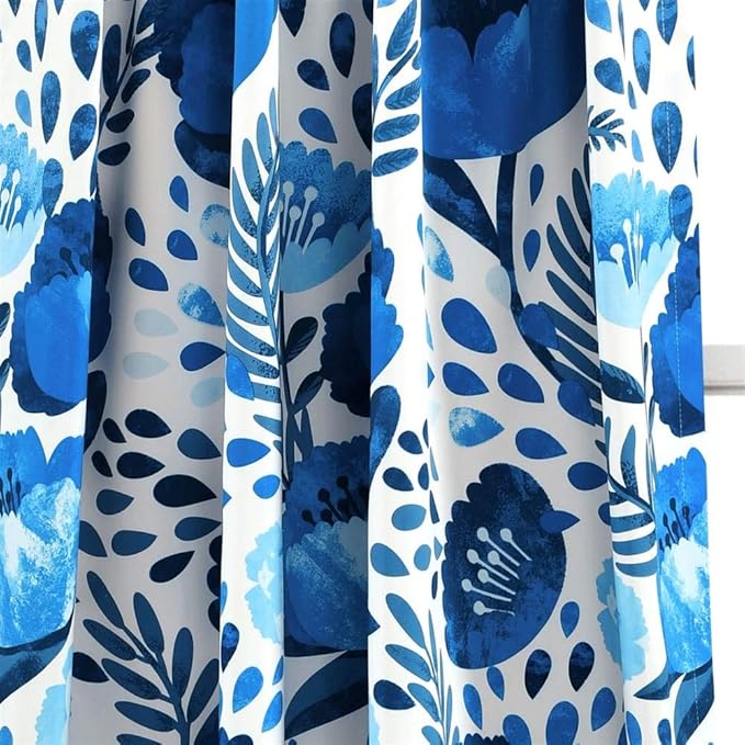 Lush Decor x 52", Blue Poppy Garden Curtains Light Filtering Window Set for Living, Dining, Bedroom, 84 in L Panel Pair