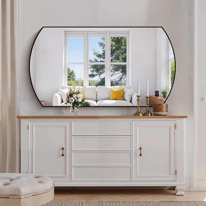 Bathroom Mirror, 30x55 Inch Black Oval Wall Mounted Mirror with Thin Metal Frame, Modern Bathroom Vanity Mirrors for Over Sink, Entryway, Living Room, Bedroom
