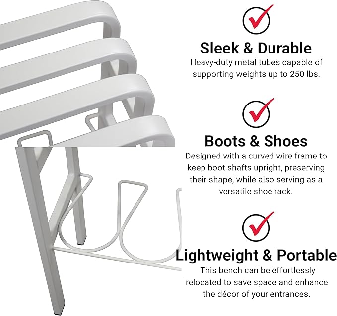 Proman Products - Horizontal Steel Shoe Bench, Shoe Organizer for Entryway, Shoe Storage Bench (White)