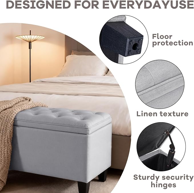 DUMOS Storage Ottoman Bench, Foot Rest with Legs, 16 x 40 x 18 Inches, End of Bed Bench, Storage Chest for Living Room,Bedroom, Entryway, Light Gray