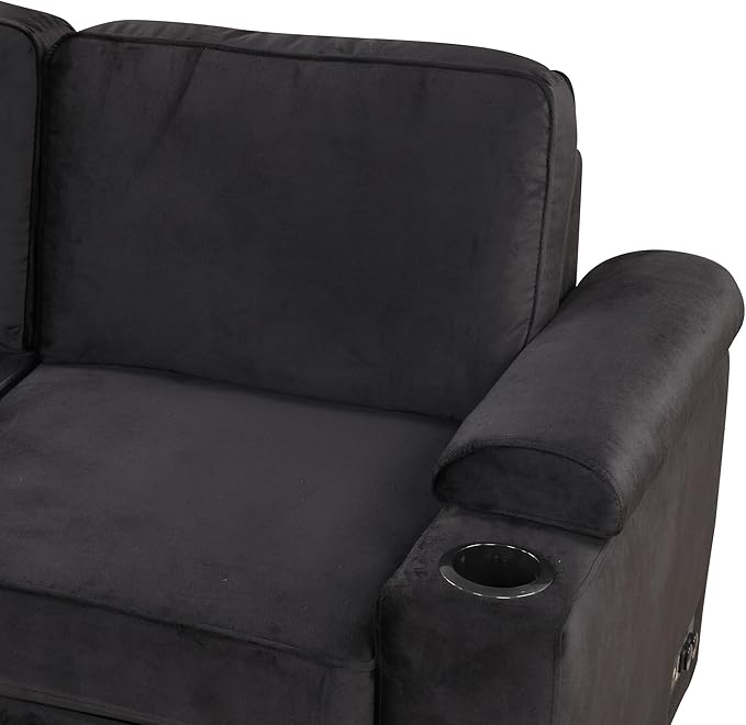ERYE 84-Inch Left Facing Corner Sleeper Sectional Sofa with Pull Out Sleeper Couch Bed and Storage Ottoman,L-Shaped Corner Convertible Sofa Bed W/Cupholder & Padded Armrests | USB Charging Ports, 3-pin Plug Socket