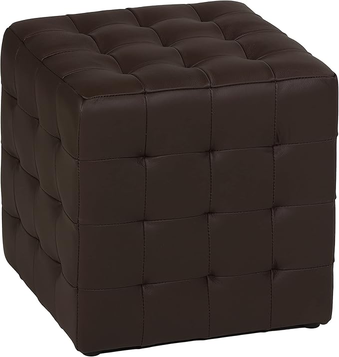 Cortesi Home Charli Tufted Cube Ottoman in 100% Genuine Leather, Brown