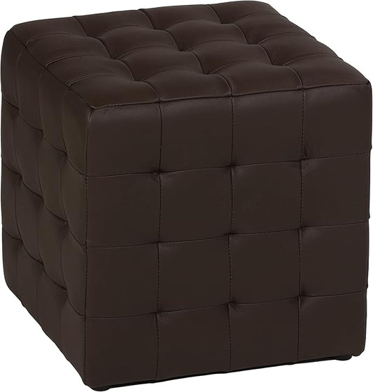 Cortesi Home Charli Tufted Cube Ottoman in 100% Genuine Leather, Brown