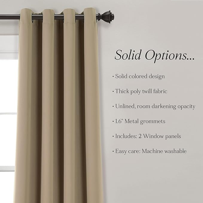 Lush Decor Insulated Grommet Blackout Window Curtain Panels, Pair, 52" W x 84" L, Mocha - Classic Modern Design - Chic Window Decor - Long Curtains For Living Room, Bedroom, Or Dining Room