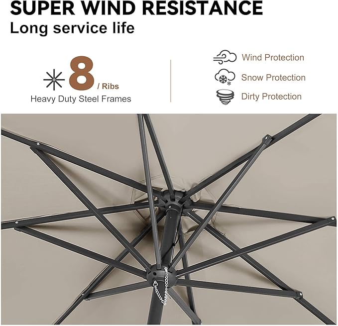 10 FT Outdoor Patio Umbrella - Table Umbrella Waterprool UV Protection, Sombrillas de Patio with Push Button Tilt, Sun Umbrella for Pool, Porch, Garden, Deck, Backyard (Taupe)