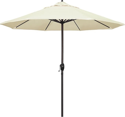 California Umbrella 9' Rd Sunbrella Aluminum Patio Umbrella, Crank Lift, Auto Tilt, Bronze Pole, Canvas