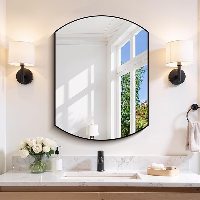 Bathroom Mirror, 18x24 Inch Black Oval Wall Mounted Mirror with Thin Metal Frame, Modern Bathroom Vanity Mirrors for Over Sink, Entryway, Living Room, Bedroom