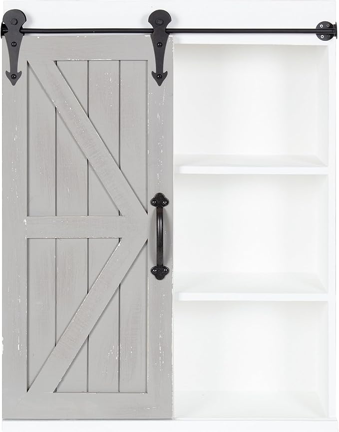 Kate and Laurel Cates Rustic Wall Cabinet; 22 x 28; White and Gray; Farmhouse Wall-Mounted Storage Cabinet