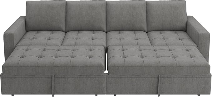 HONBAY Modular Sectional Sleeper Sofa with Pull Out Couch Bed, Convertible Sectional Couches for Living Room,Warm Grey