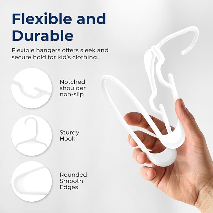 SereneLife 20 Pcs Plastic Kids Hangers – Lightweight Non-Slip Closet Organizers with Shoulder Grooves Ultra-Thin Space-Saving Design for Baby Toddler & Kids Clothes – Durable Holds Up to 6 lbs (White)