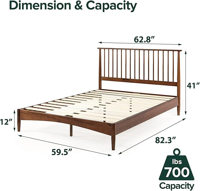 Zinus Linda Mid Century Wood Platform Bed Frame/Solid Wood Foundation/Wood Slat Support/No Box Spring Needed/Easy Assembly, Queen