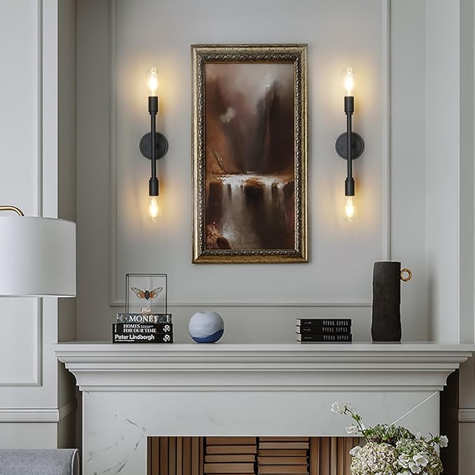 Phansthy Wall Sconces Set of Two, Modern Sconces Wall Lighting Fixtures, 2-Light Bathroom Light Over Mirror, Indoor Ceiling Light/Wall Light for Bedroom, Living Room (Black 2 Pack)