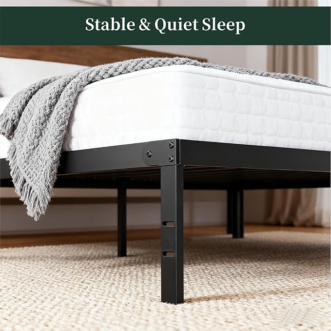 Full Size Bed Frame, 14 Inch Metal Platform Bed Frames with Heavy Duty Steel Slat Support, No Box Spring Needed, Easy Assembly, Under Bed Storage