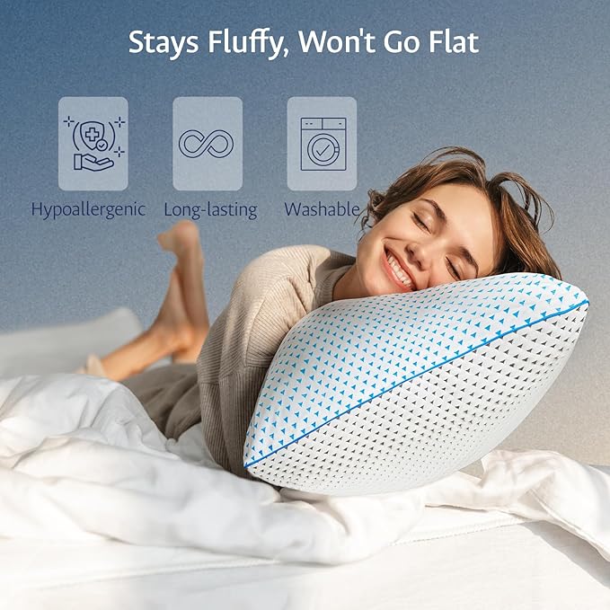 Adjustable Cooling Gel Memory Foam Pillows Queen Size for Sleeping 1 Pack,Thick Firm Bamboo Rayon Shredded Bed Pillow for Side,Back,Stomach Sleepers Washable Breathable Pillowcase,Gifts College Dorm