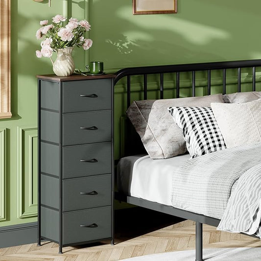Somdot Tall Dresser for Bedroom with 5 Drawers, Storage Organizer Chest of Drawers with Removable Fabric Bins for Closet Bedside Living Room Laundry Entryway Hallway, Charcoal Grey