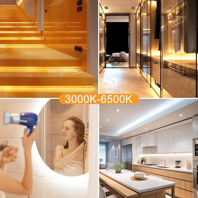 66FT White LED Strip Lights 3000K-6500K, Smart Strip Light Alexa Compatible, 24V WiFi Flexible Tape LED with APP & RF Remote, Cabinet Lighting Self-Adhesive for Room, Kitchen (Tunable White)