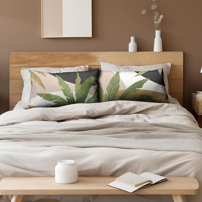 Spring Summer Green Tropical Lumbar Pillow Covers 12x20 Set of 2 Palm Leaf Throw Pillow Covers Brown and White Black Decorative Pillowcase Modern Home Decor for Bed Sofa