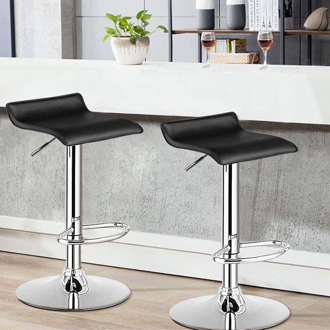 COSTWAY Bar Stools Set of 4, Modern Swivel Contemporary barstools with Adjustable Height, Footrests, Chrome Hydraulic PU Leather Backless Bar Chairs for Kitchen Island Cafe Pub, Black