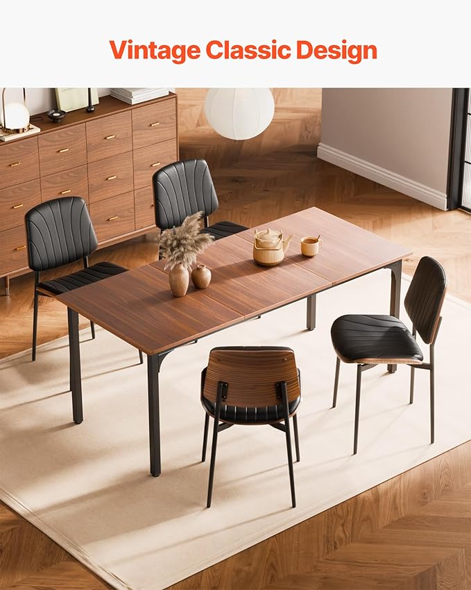 VEVOR Modern Dining Room Accent Chairs Set of 6, Upholstered Leather Side Chair for Dining Room, Space-Saving Kitchen Chair with Thick Cushions and Metal Legs, Black
