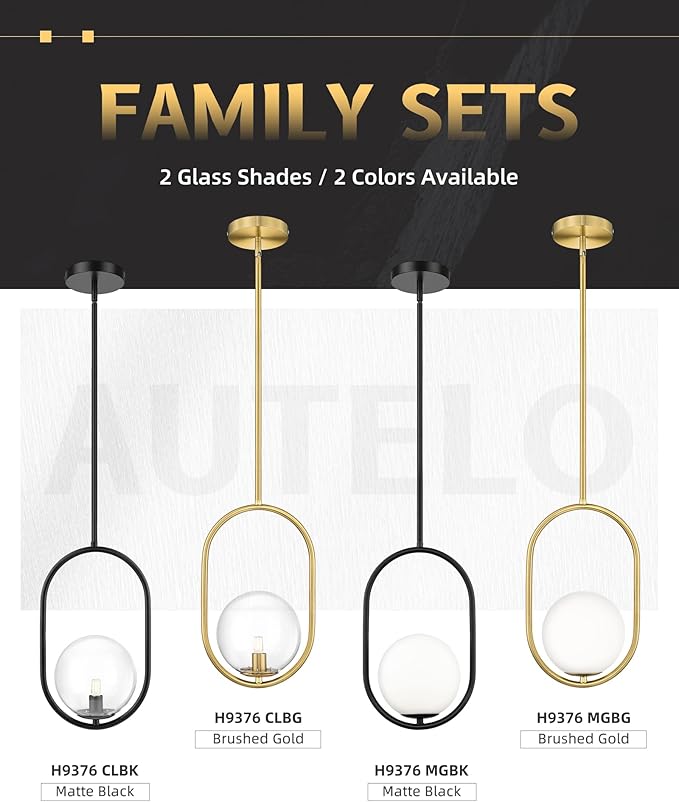 AUTELO Gold Pendant Lights, 1-Light Pendant Lights Kitchen Island in Brushed Gold Finish with Milky White Globe Glass, Mid Century Pendant Light Fixtures, Gold Hanging Lights for Kitchen H9376 MGBG