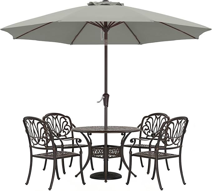 ABCCANOPY 9FT Outdoor Patio Umbrella, 8 Ribs Table Umbrella w/Crank for Easy Set Up, Suitable for Garden, Lawn, Deck & Backyard (Gray)