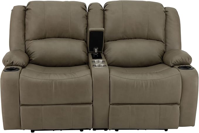 RecPro Charles 64" Powered Recliner RV Sofa with Console and Cupholders | Zero Wall Loveseat for Camper | Wall Hugger Couch with Upgraded 2023 Fabric (Putty)