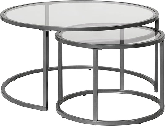 Camber Elite Metal and Glass Round Nesting Coffee Table Set, 35 Inches