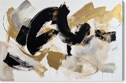 Art Remedy Moved Abstraction Canvas Modern Black White Abstract Wall Art, Gallery Wrapped, 54" x 36"