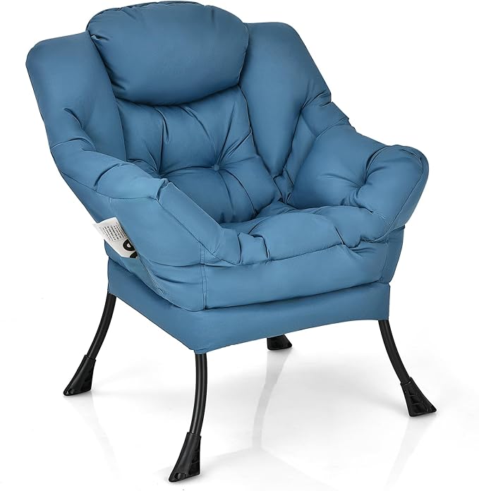 KOMFOTT Modern Accent Chair, Soft Upholstered Lazy Sofa with Side Pocket & Armrests, Single Sofa Armchair, Leisure Sofa Chair for Living Room, Bedroom, Navy