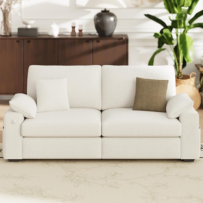 COLAMY 76" Loveseat Sofa, Modular Midcentury Modern 3-Seat, Beige | USB Type C Ports