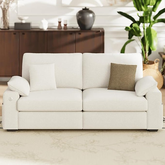 COLAMY 76" Loveseat Sofa, Modular Midcentury Modern 3-Seat, Beige | USB Type C Ports