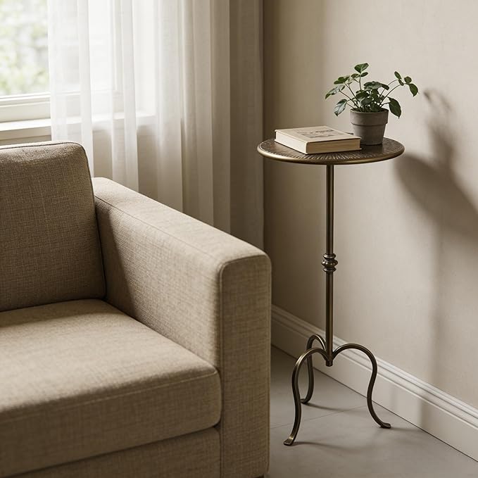 Metal Side Table, Martini Style Coffee Table Vintage Small Round Aceent Table 23inch for Living Room Bedroom Antique