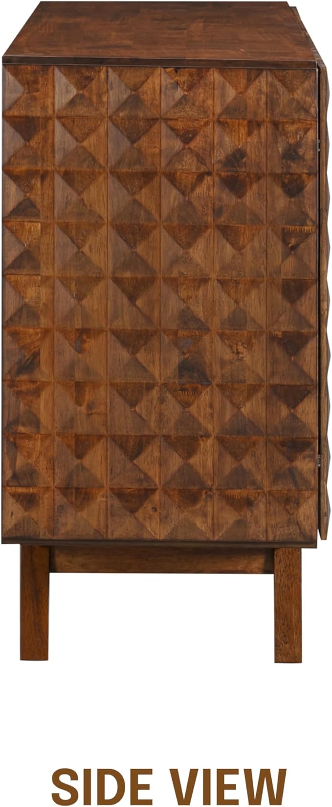 NTC Sapa Mid-Century Modern Solid Wood Sideboard – 4-Door Accent Buffet Cabinet with Carved Geometric Fronts, for Living Room, or Entryway, Effortless Assembly, Dark Walnut