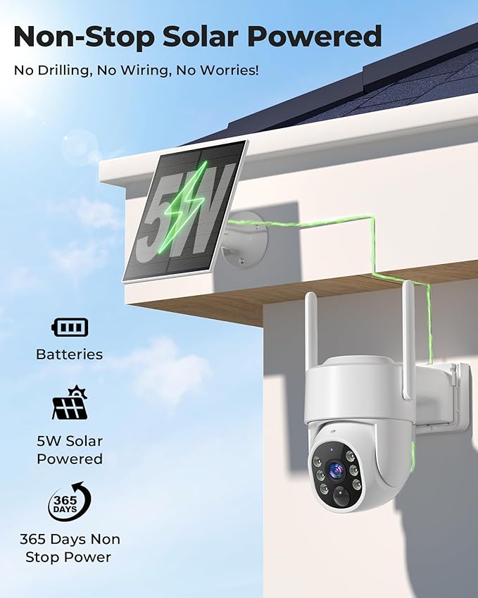4MP Solar Security Cameras Wireless Outdoor, WiFi Security Camera Outside with Color Night Vision, Solar & Battery Powered 2.4G&5G Camera for Home Security,Compatible Home Hub Only