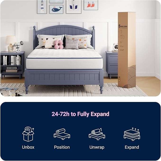 Avenco Twin XL Mattress, 8 Inch Twin XL Size Mattress for Kids with Individually Smarts Pocket Springs for Back Pain Relief, Hypoallergenic Fabric Colchones TXL Box Spring No Need, Medium Plush
