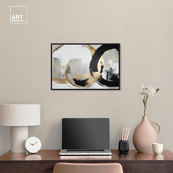 Art Remedy Another Dimension Canvas Modern Black White Abstract Wall Art, Black Frame, 24" x 16"
