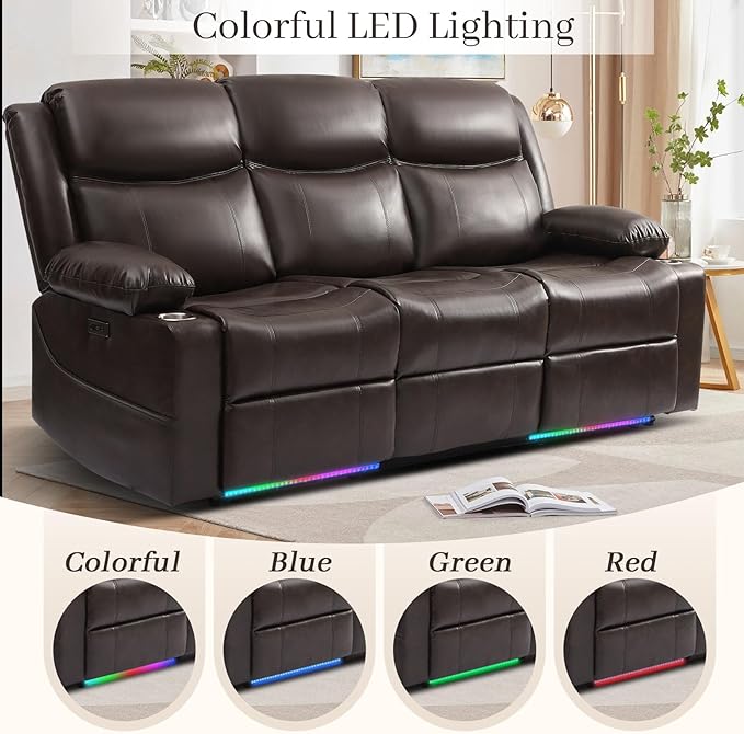 76" Power Reclining Loveseat Sofa, Electric Home Theater Seating with Motorized Buttons/Side Pocket/Cup Holders/4 Colors Ambient Lighting/USB Port/Type-C