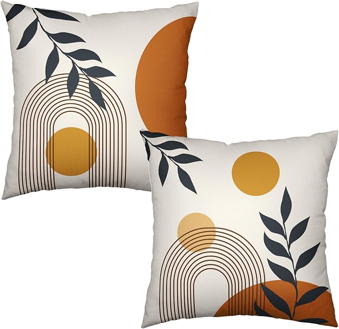 Abstract Boho Pillow Covers 24x24 Set of 2 Modern Geometric Leaf Pillow Cases Minimalist Line Art Farmhouse Decorative Pillowcase Bohemian Outdoor Square Cushion Cases for Home Couch Sofa