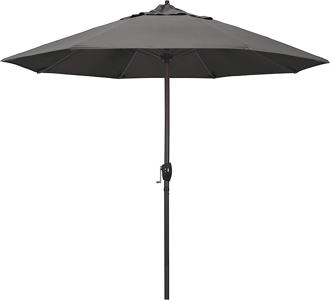California Umbrella 12-Year Protection 9-Ft Outdoor Patio Umbrella, Sunbrella Fade-Resistant Acrylic Fabric, Auto Tilt and Crank, Heavy-Duty Aluminum Frame/Reinforced Ribs, Bronze Pole, Charcoal