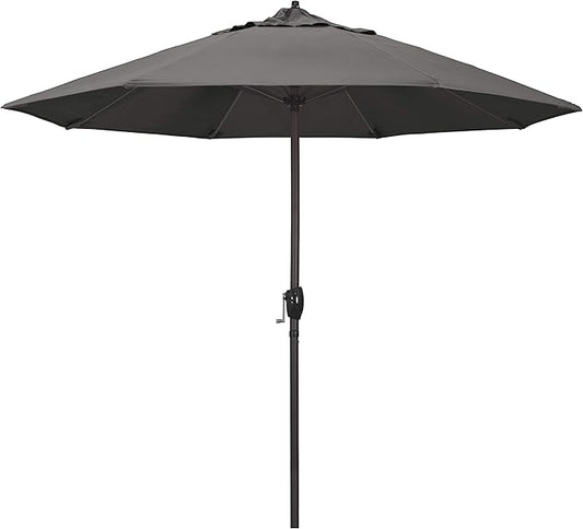 California Umbrella 12-Year Protection 9-Ft Outdoor Patio Umbrella, Sunbrella Fade-Resistant Acrylic Fabric, Auto Tilt and Crank, Heavy-Duty Aluminum Frame/Reinforced Ribs, Bronze Pole, Charcoal