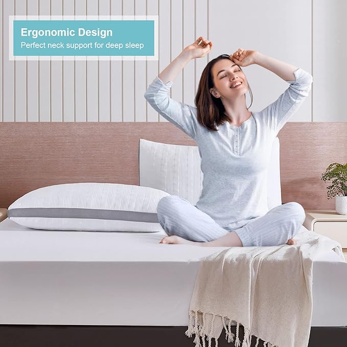 Meoflaw Cooling Queen Size Pillow, Shredded Memory Foam, Supports Back & Side Sleepers, Adjustable with Washable Cover