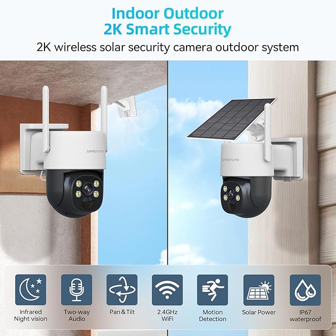 Solar Camera Outdoor Wireless: 360°Security Cameras for Home Security 2.4G WiFi Outdoor Camera Solar/Battery Powered, Pan & Tilt with Full Color Night Vision 2-Way Talk,Cloud/SD Storage