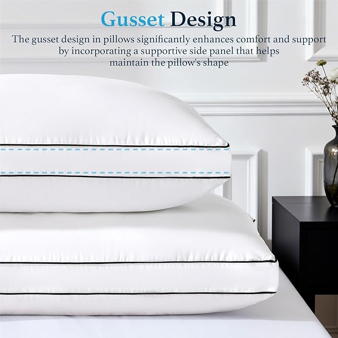 LIANLAM RDS Certified Goose Feather & Down Pillow Queen Size, 3-Chamber Gusseted Design for Balanced Neck Support, 100% Cotton Cover, Hotel Style Bed Pillows for Side and Back Sleepers, 20" x 30"