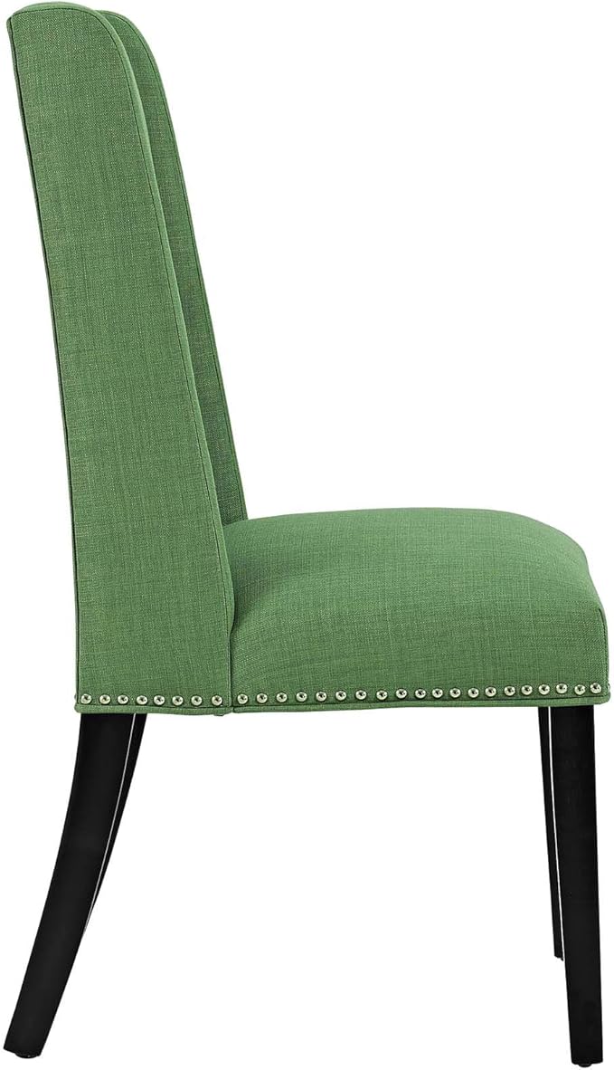 Modway Baron Modern Tall Back Wood Upholstered Fabric Two Dining Chairs in Green