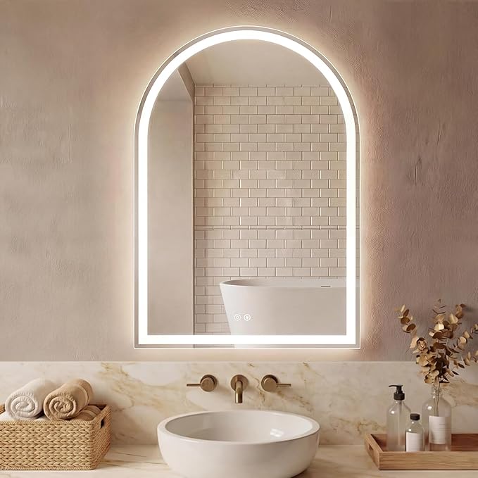 Simple Deluxe 28x36 inch Arched Mirror for Bathroom Vanity Mirror or Wall Decor, Arch Mirror Brushed Metal Frame, Wall Mounted Mirror for Bathroom LivingRoom Bedroom Entryway(28''×36'')