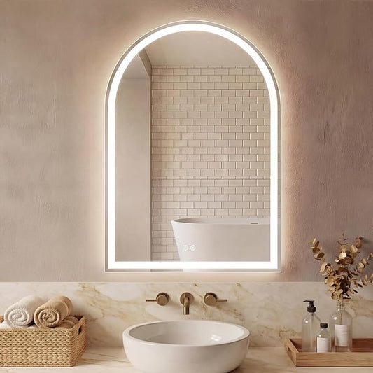 Simple Deluxe 28x36 inch Arched Mirror for Bathroom Vanity Mirror or Wall Decor, Arch Mirror Brushed Metal Frame, Wall Mounted Mirror for Bathroom LivingRoom Bedroom Entryway(28''×36'')