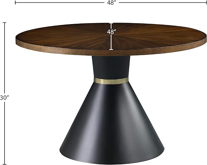 Meridian Furniture 742-T Sheridan Collection Modern | Contemporary Brown Ashburl Wood Veneer Top Dining Table with Matte Black Metal Base and Gold Metal Band, Brown, 48" W x 48" D x 30" H