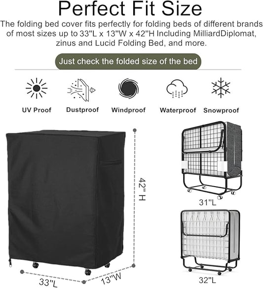 Falezern 33 in Folding Bed Cover, With Metal Zipper and Adjustable Drawstring, Dustproof and Waterproof, Thickened Storage Cover for Fold Up Cot