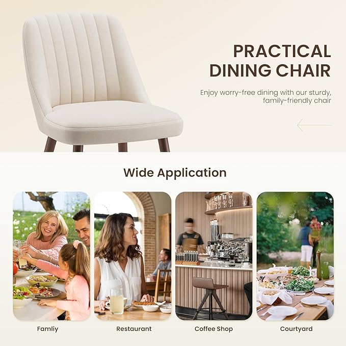 Upholstered Dining Chairs Set of 2, Modern Fabric Kitchen Chairs with Back, Wood Legs for Kitchen Dining Room Restaurant, Beige