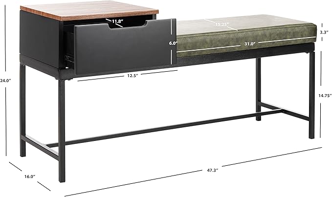 Safavieh Home Maruka 31-inch Grey Wash and Dark Green Faux Leather Bench with Storage